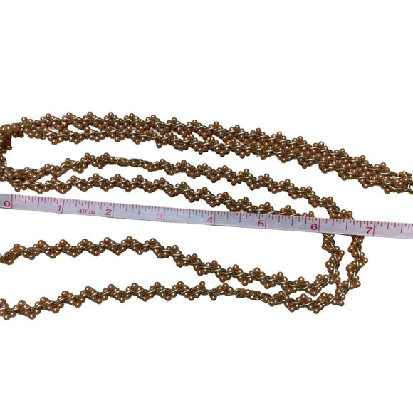 Vtg Long Necklace Champagne Gold Tone Seed Bead Weave Chain Delicate Flapper - Picture 6 of 8